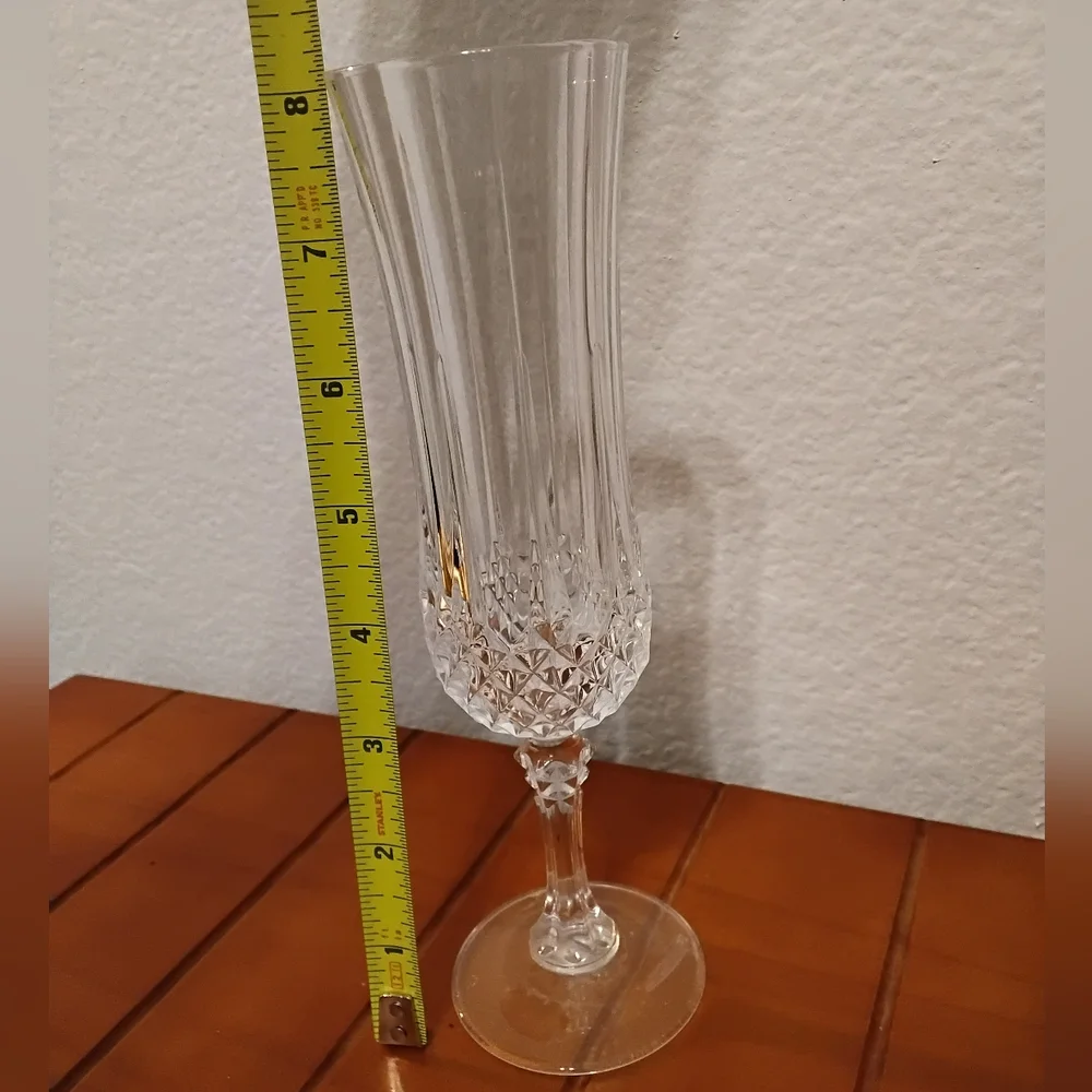 Vintage Cristal d'Arques 6 Longchamp Champagne Flutes French Diamond Cut Crystal